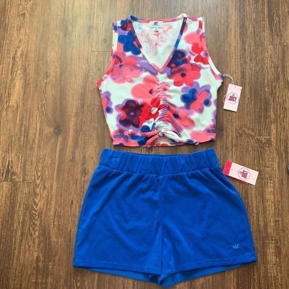 Juicy Couture Terry Towel Ruched Top & Shorts Set Size Medium New